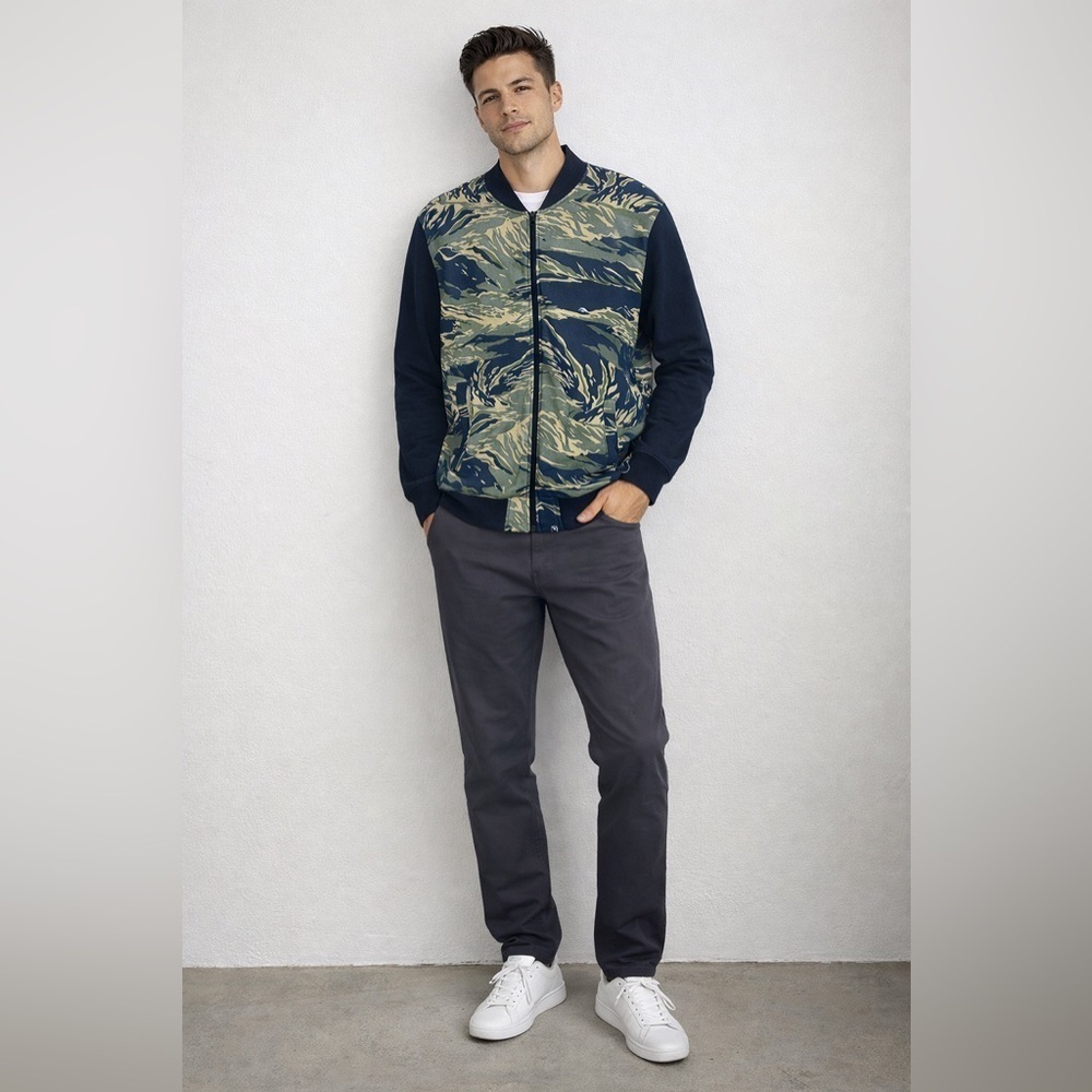IUTER Men’s Camouflage Bomber Jacket Tiger Camo Zip Front Made in Italy Size M - Picture 2 of 11